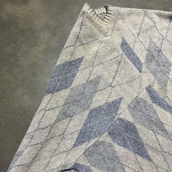 Vintage 90s Bill Blass Brown Argyle Cotton Boxy Sweater - Picture 4 of 5